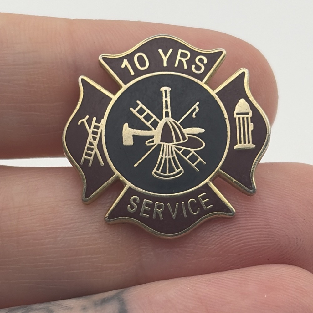 Fire Fighter 10 Years Of Service Award Lapel Hat Pin